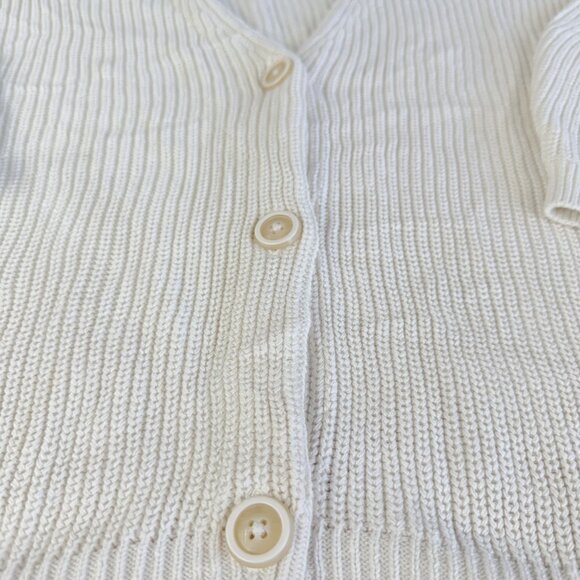 CABI Lightweight Cotton Crop Cardigan L – Cream Ribbed Knit Button‑Up Sweater - Picture 5 of 15